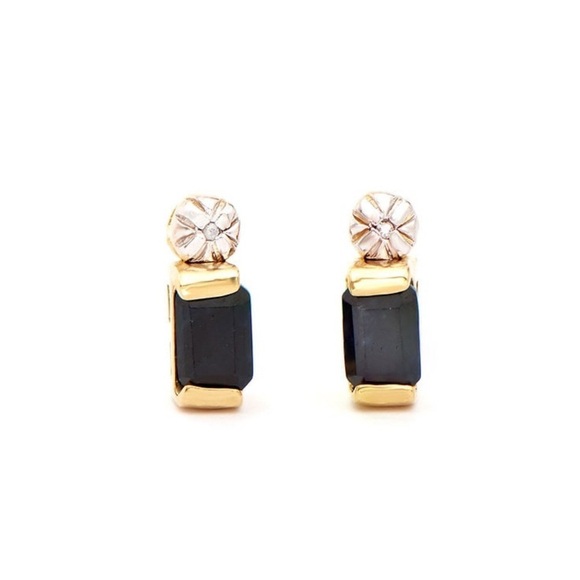 Jewelry - Art Deco Retro Inspired Plated 18KT Yellow Gold Black Sapphire Diamond Earrings